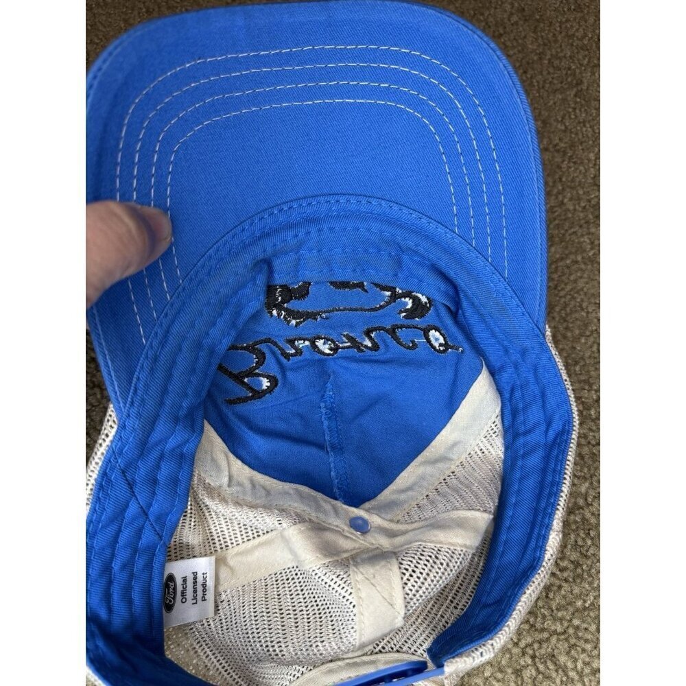 Ford Bronco Mesh SnapBack Trucker Cap Hat White/Blue - Picture 4 of 10